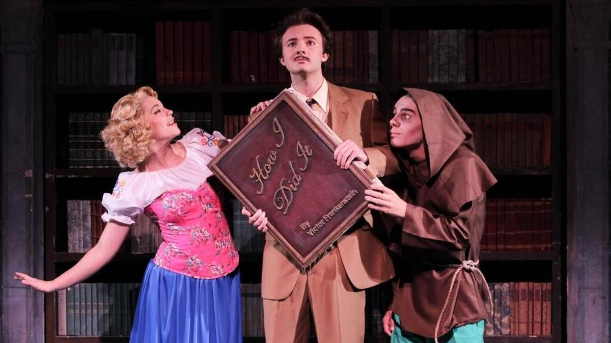 McKenna Shaw stars as Inga, Harrison Carter stars as Frederick Frankenstein and David Speechley stars as Igor in the Southeastern Summer Theatre Institute’s production of “Young Frankenstein” the musical.