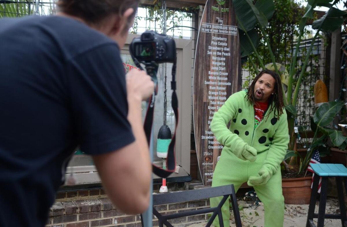 Anthony “Baby Joker” Johnson raps on camera during the taping of Spiritual Gangster’s commercial with Frosty Frog Cafe on Tuesday morning on Hilton Head Island.