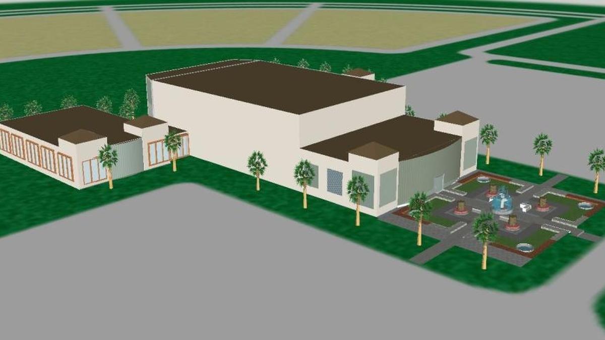 A new arts and entertainment campus could feature a 1,500-seat indoor concert hall, a 5,000-seat outdoor amphitheater and cultural exhibition hall (on left).