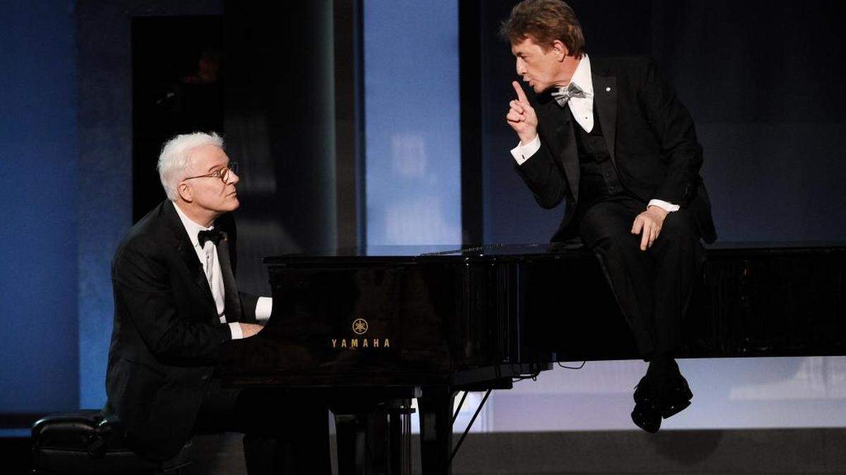 Steve Martin, left, and Martin Short perform together during the a tribute to Diane Keaton in Los Angeles in June.