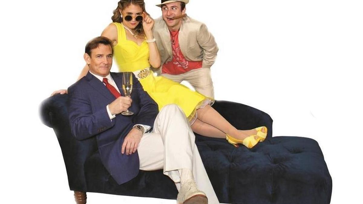 “Dirty Rotten Scoundrels” stars (left to right) Sean McDermott as British con man, Lawrence Jameson, Kristine Reese who plays Christine Colgate, or the target of their hussle, and Blake Spellacy as American con man, Freddy Benson.