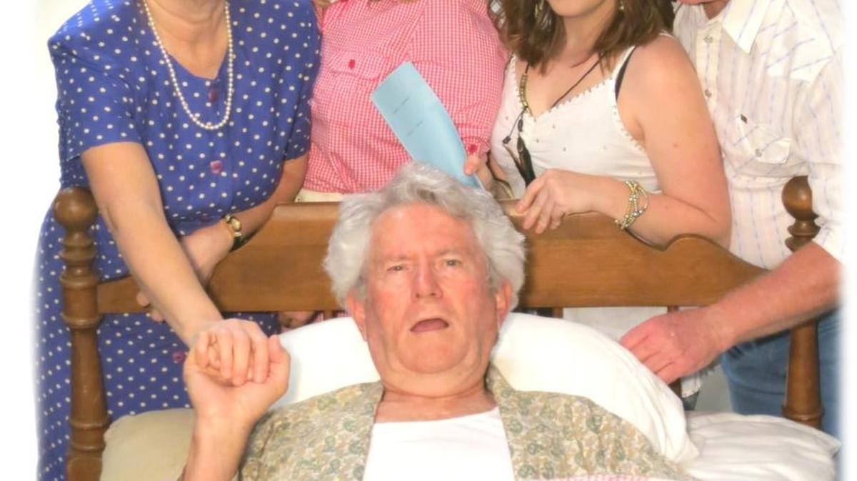 (Left to right) Kay Owens, Kelley Ard, Christa Fortney, Dave Falls and Roscoe Sandlin (in bed) play in the upcoming comedy “Daddy’s Dyin’ – Who’s Got the Will?” at The Shed in Port Royal.