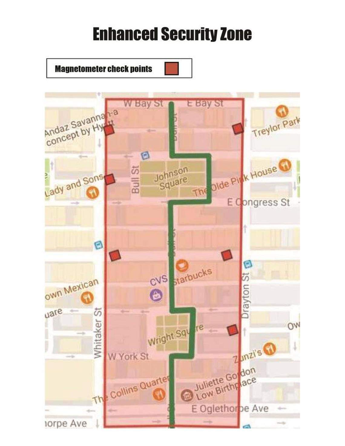 From 7 a.m. to 10 a.m. only, pedestrians will be allowed to come into the secure area of Savannah's St. Patrick's Day Parade, but they have to first go through a magnetometer check point.