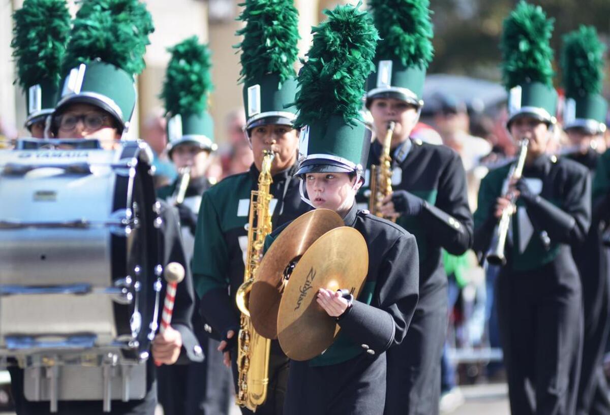 There were bands aplenty at Saturday's parade. Here, the Bluffton High School Marching Bobcats pass down May River Road.