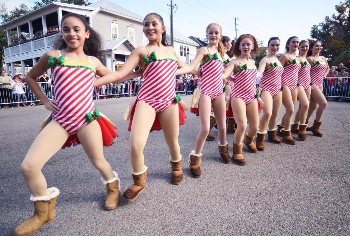 Dancers from the Bluffton School of Dance perform at the corner of Calhoun Street and May River Road.