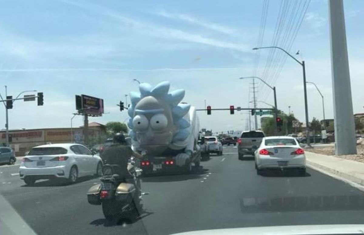 The “Rickmobile” drives through the streets of Las Vegas, Nev.