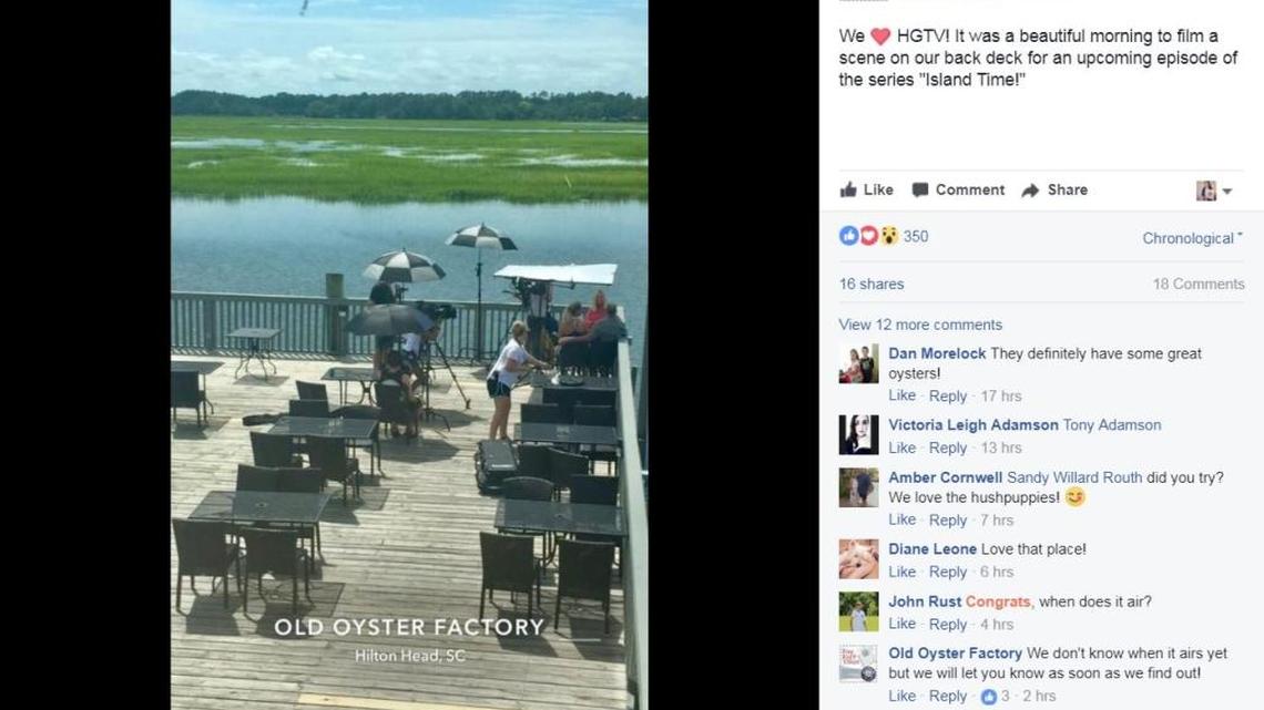 On Thursday August 10, 2017 the Old Oyster Factory posted about HGTV filming an episode of Island Life on its Facebook page.