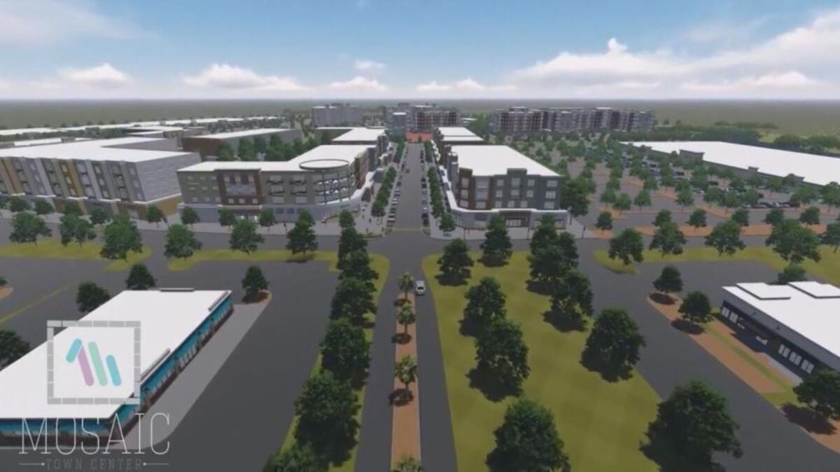 A rendering from HD Companies’ website shows a portion of the planned mixed-use development in Pooler, Georgia called Mosiac Town Center. The developer is also building two new hotels in Beaufort.