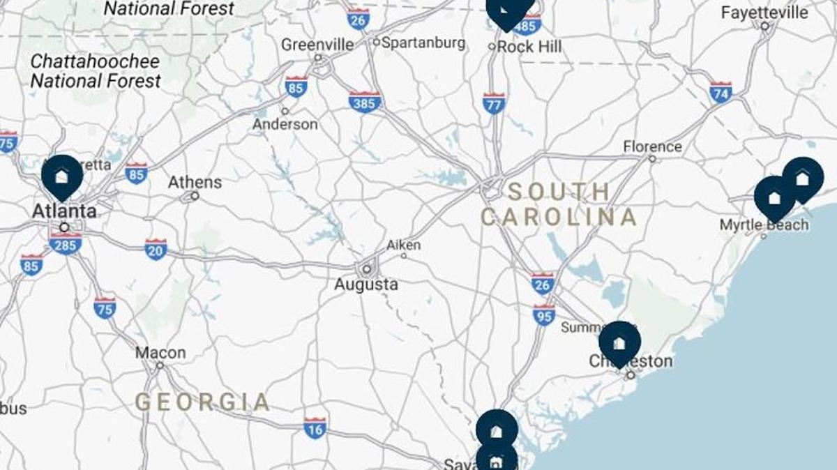 A screenshot of PulteGroup, Inc.’s communities in South Carolina and surrounding areas.
