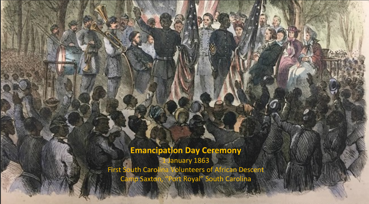 On Jan. 1, 1863, the Emancipation Proclamation was read to the men of the First South Carolina volunteers, along with hundreds of other formerly enslaved people, in a stand of live oak trees at the site of Camp Saxton. Today, the site is part of the Fort Frederick Heritage Preserve, a county-managed passive park at 601 Old Fort Road in Port Royal near the Naval Hospital.