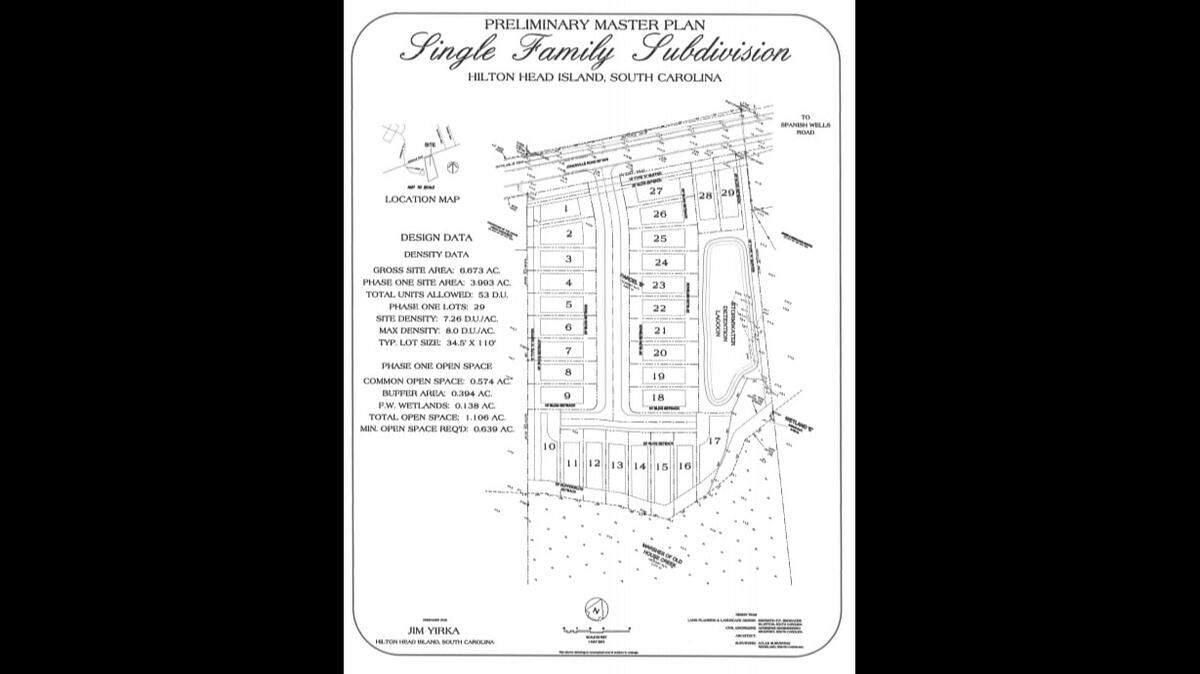 A preliminary plan submitted to the Town of Hilton Head Island for a 29-home subdivision off Jonesville Road.