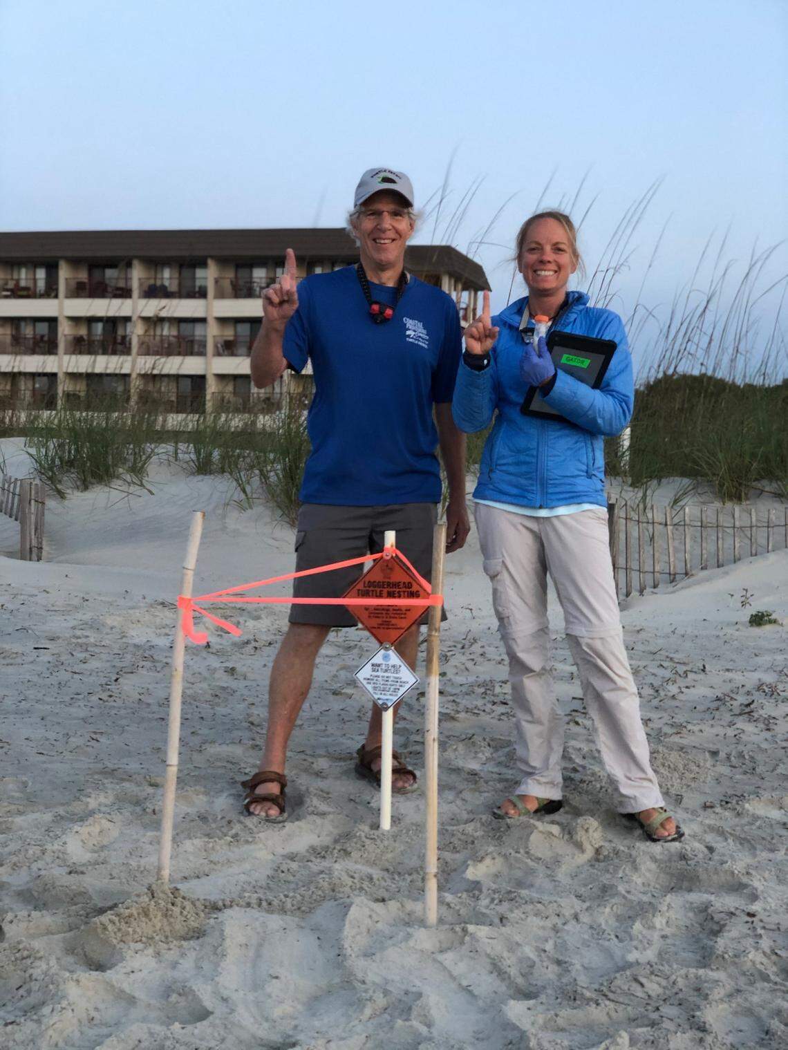 Hilton Head Island Sea Turtle Patrol volunteers celebrate the first sea turtle nest on Hilton Head Island May 10, 2021.