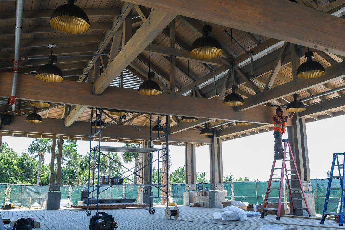 Concrete bases, roughly the same weight of a Volkswagen Beetle car, were poured for the supports for the Dunes Pavilion that was already booked for a Saturday wedding according to Jay Wiendl, general manager of Beach House Hilton Head Island.