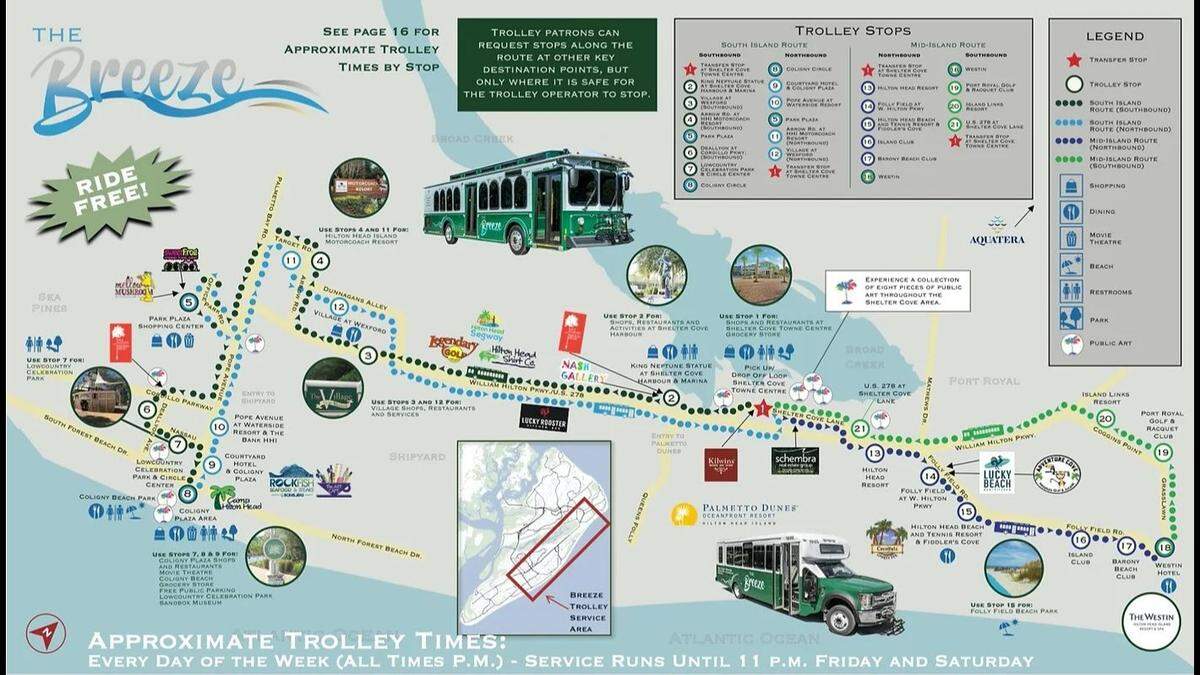 The two routes available from The Breeze trolley service for the 2023 season.