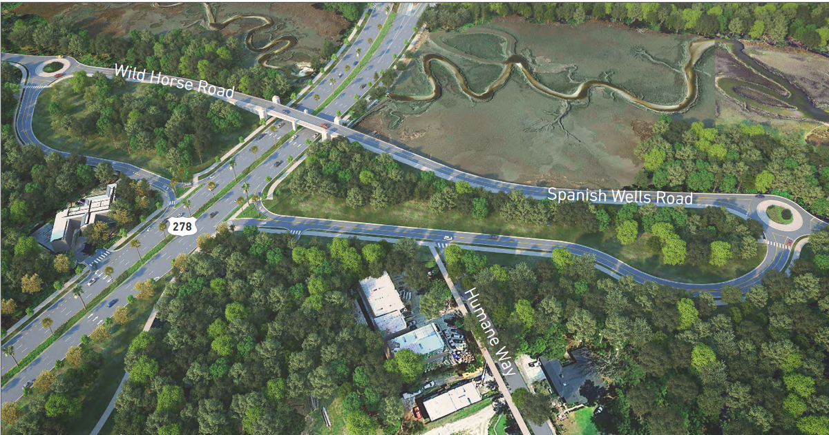 A flyover bridge with roundabouts connecting William Hilton Parkway, Spanish Wells Road and Wild Horse is being proposed.