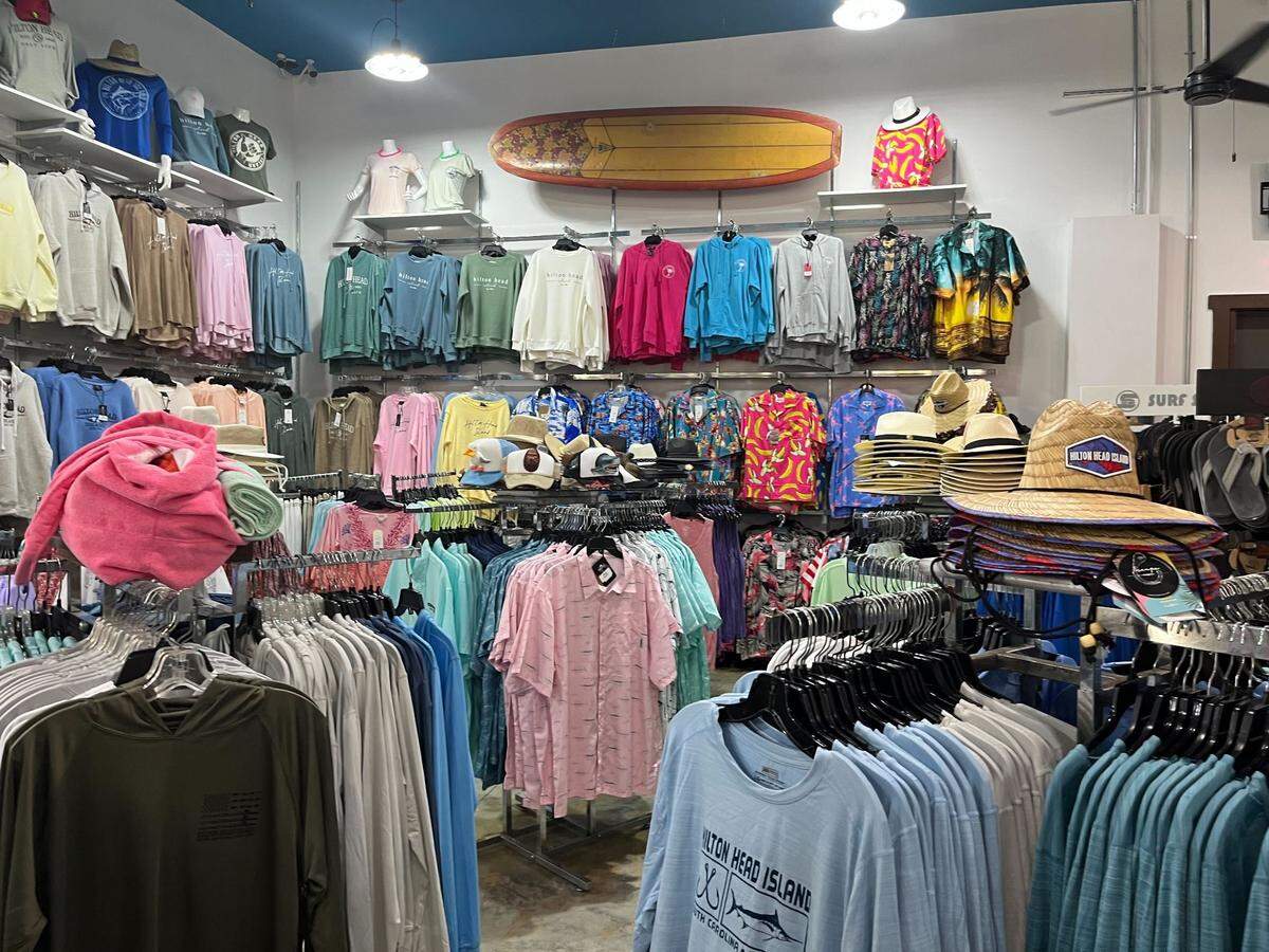 Shirts and hats are on display at Beach and Surf Depot on Pope Avenue