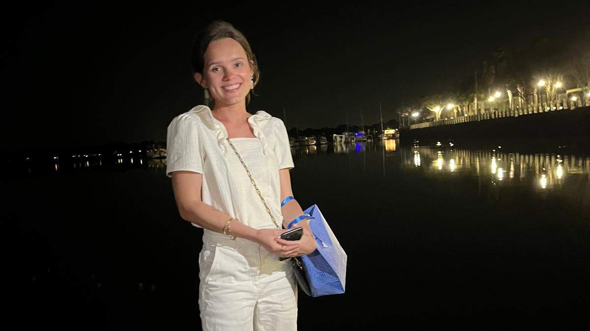 Sarah Haselhorst poses for a photo along the Beaufort waterfront after her 30th birthday celebration with friends on Feb. 28, 2023.