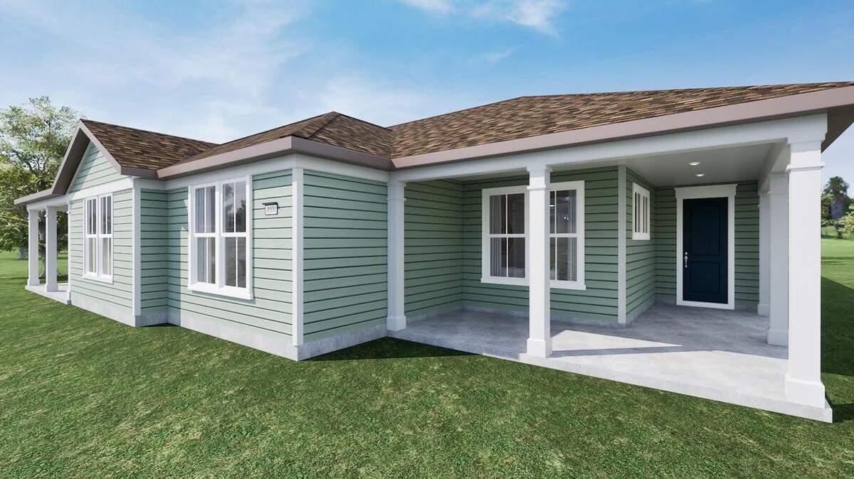 The Brilliance floorplan includes two bedrooms, two bathrooms and a two car garage.