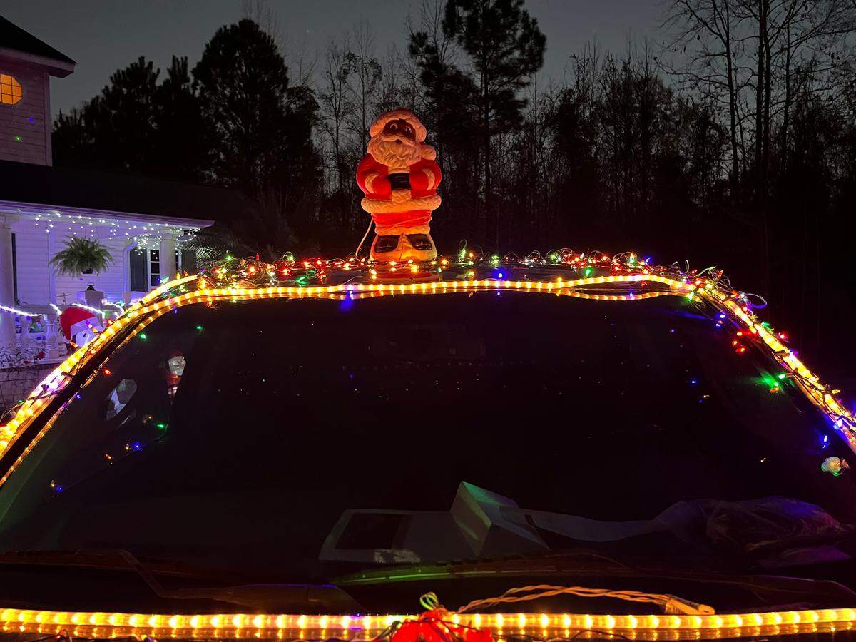 Santa Claus tops “Bam’s Sleigh.”