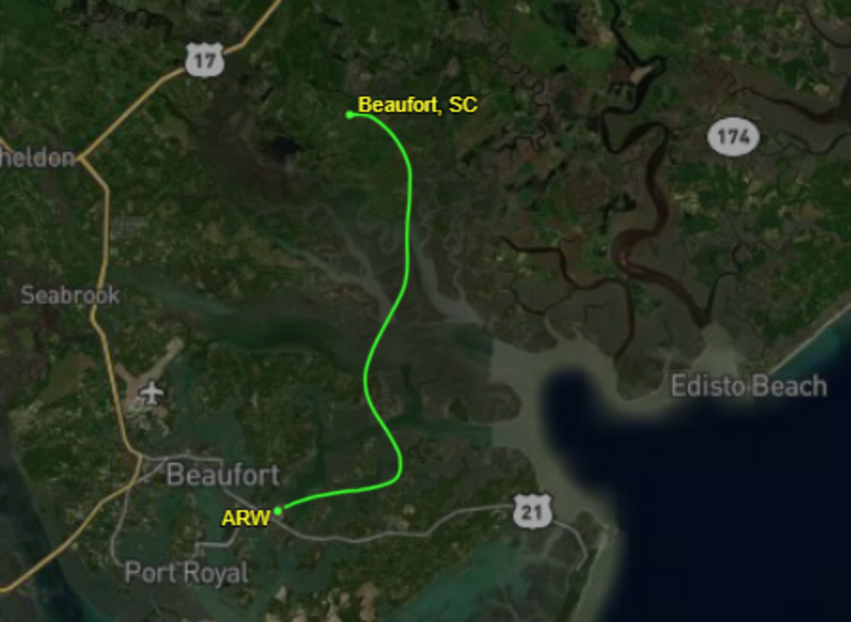 The plane’s flight path shows the pilot attempting to turn back around before crash landing in rural Colleton County, about five miles south of Highway 17. Officials at the Beaufort Executive Airport (ARW) said they did not know the intended destination because pilots of personal aircraft aren’t required to report those details.
