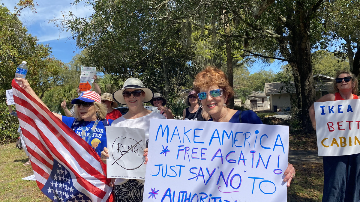 Hundreds of locals and vacationers gathered on Hilton Head Island on Saturday, April 5, 2025 for a rally to join in on “Hands Off!”, a nationwide demonstration.