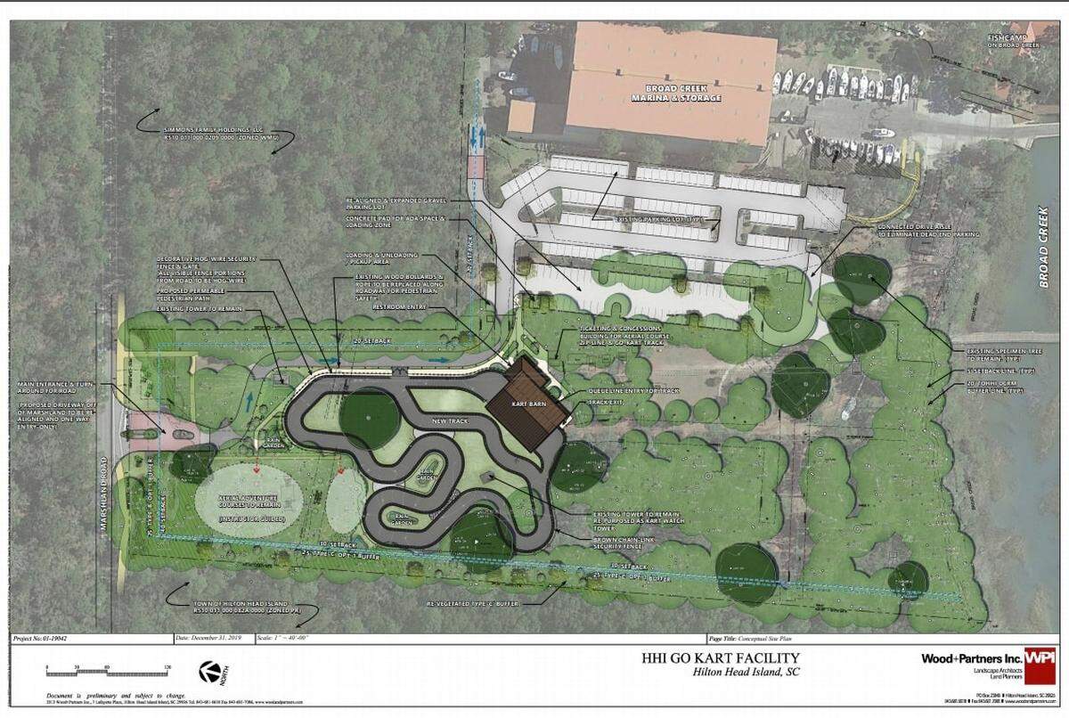The proposed plan for an outdoor go-kart track on Hilton Head Island. The track will be off Marshland Road mid-island and has been caught up on appeals court since summer 2019.