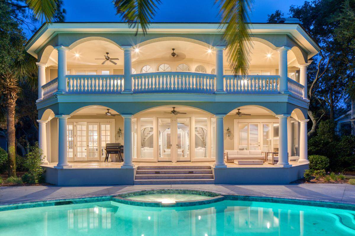 A view of the double verandas found at 38 Ensis Road on Hilton Head Island, SC.