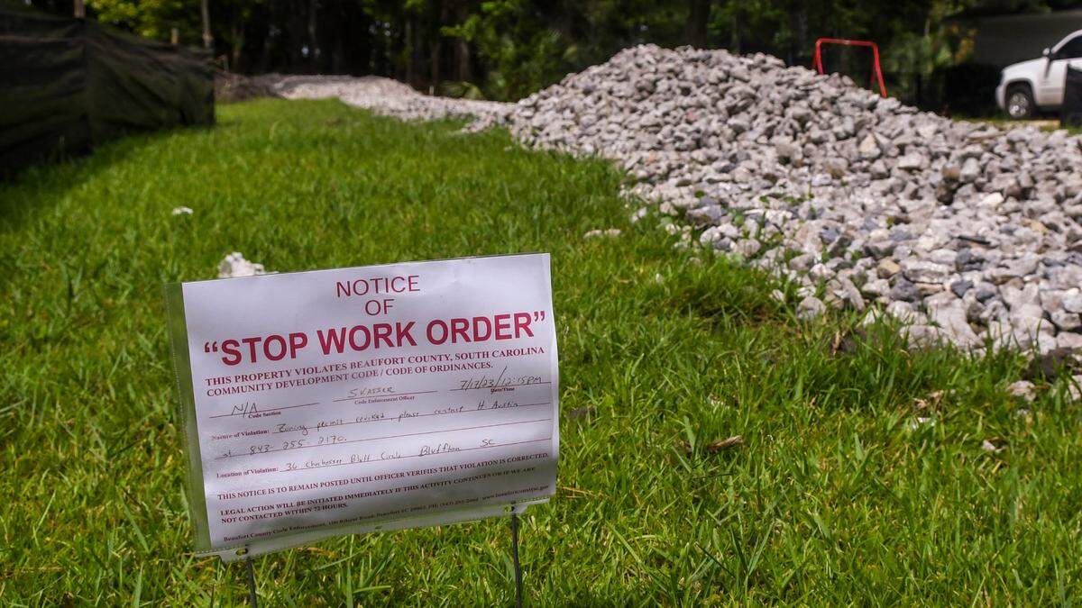 A July 17 stop work order has halted construction of a single-family home as seen on July 27, 2023, on land historically known as Cedar Point Cemetery until the property is searched for other graves that might be unmarked near Callawassie Island.