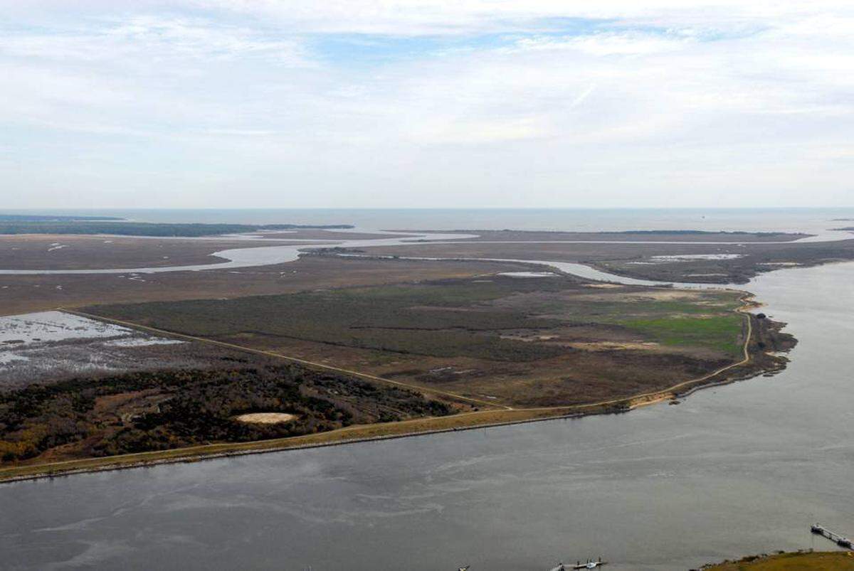This file photo provided by the Georgia Ports Authority shows the location where the bi-state Jasper Ocean Terminal would be located along the Back River in Jasper County, S.C