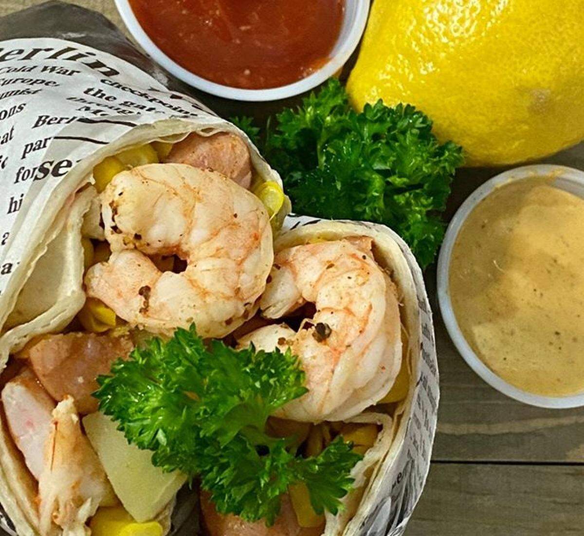 The Lowcountry boil burrito from Underground Burrito includes shrimp, sausage, corn and potatoes.