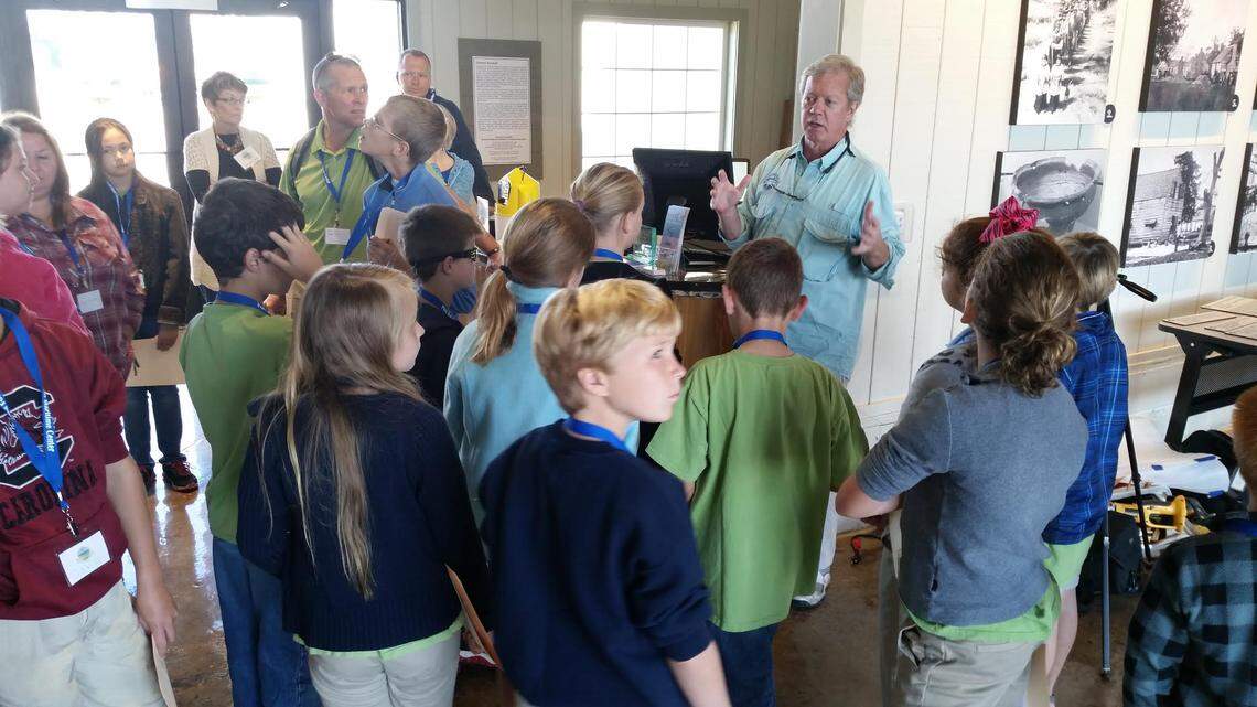 David Harter addresses a class of students on a field trip to the Port Royal Sound Foundation Maritime Center in 2014.