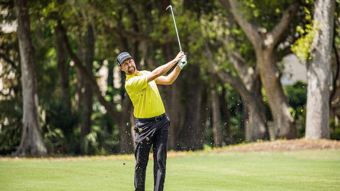 Webb Simpson at the 1st fairway during the final round of tournament play of the RBC Heritage Presented by Boeing on Sunday, April 18, 2021 at Harbour Town Golf Links in Sea Pines on Hilton Head Island.