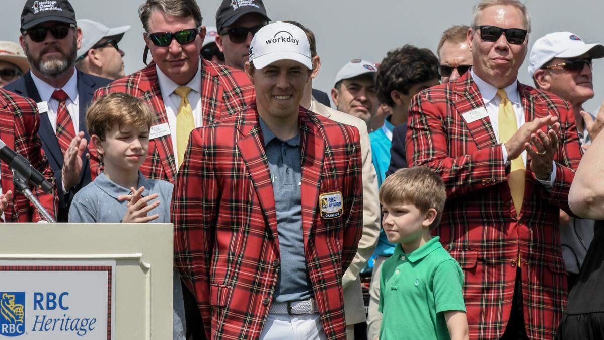 RBC Heritage Presented by Boeing defending champion Matt Fitzpatrick, center left, at the opening ceremony on April 16, 2024 at the 18th green of Harbour Town Golf Links on Hilton Head Island.