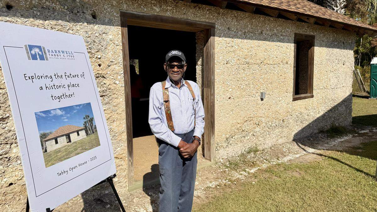 Thomas C. Barnwell Jr. stands at The Barnwell Tabby building during an open house on Nov. 7, 2025, held for the public to see potential plans for the site done by University of Georgia landscape architecture students.