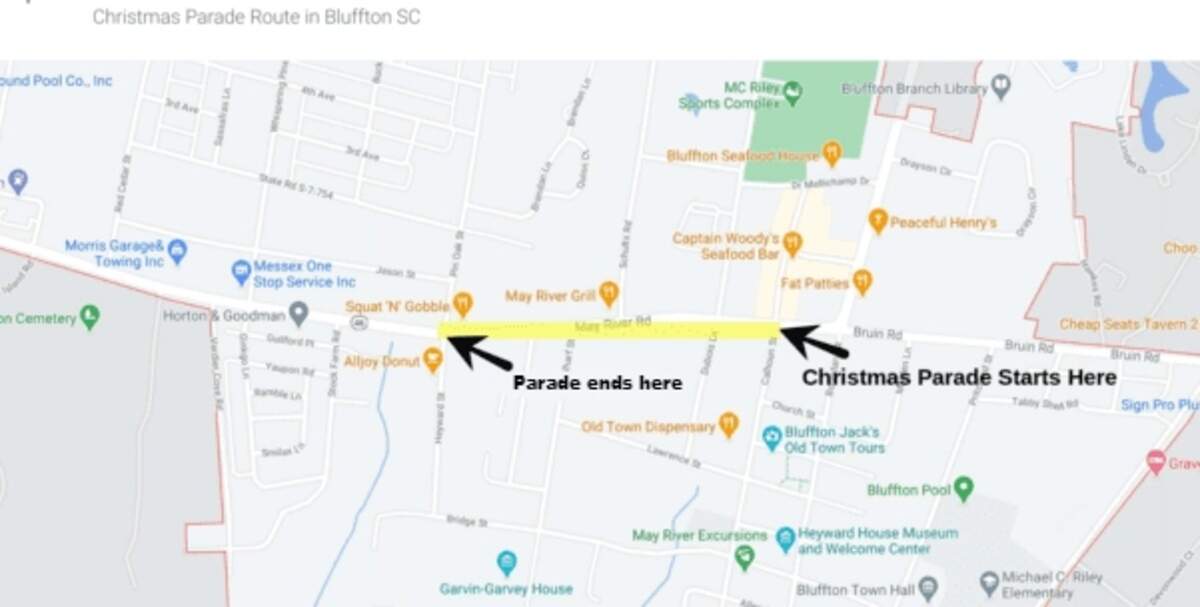 Bluffton Reverse Christmas Parade route