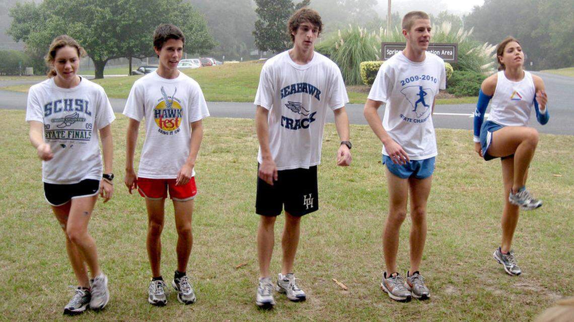 The five senior Hilton Head Island High School cross country runners are from left: Rosie Dungan, Mackenzie Johnston, Michael Brewer, Jack Felix and Sara Manesiotis.
