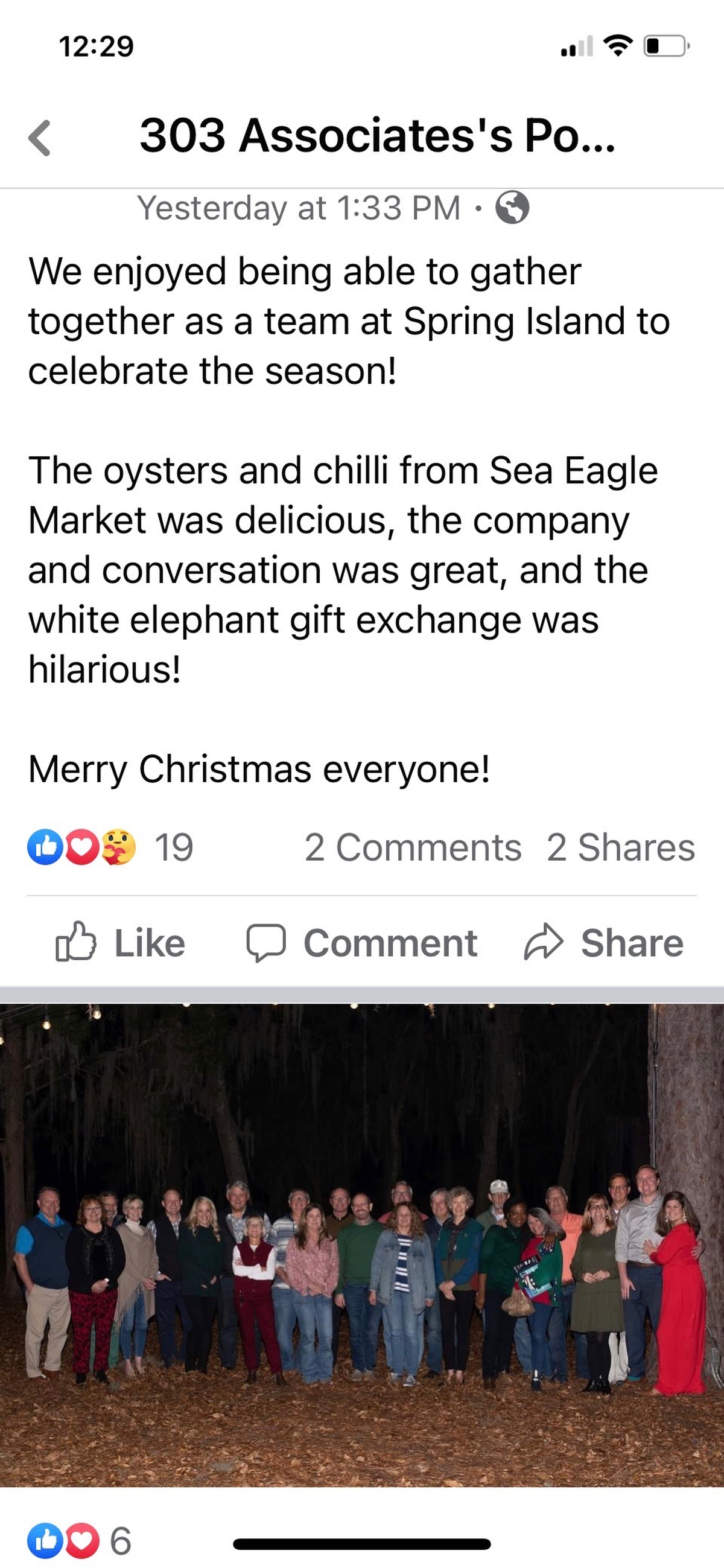 A Facebook posting by 303 Associates showed a photo of its employees and their spouses during a Christmas Party. Vanessa and David Prichard, the city of Beaufort’s director of Community and Economic Development, are the second couple on the left.