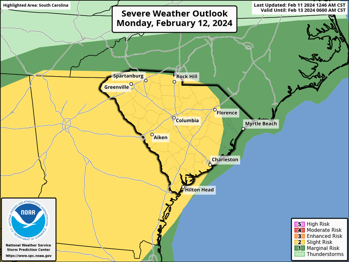 Heavy rains and possible thunderstorms are forecast for the Beaufort County region on Monday, Feb. 12, 2024.