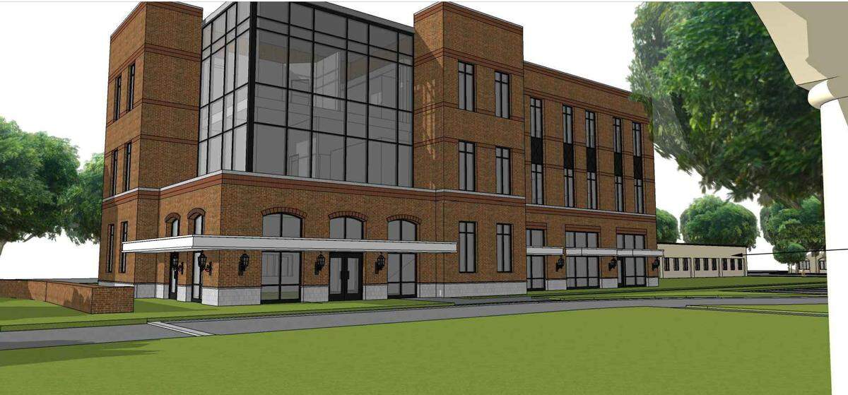 Drawings show a three-story Beaufort County government building planned to replace the Arthur Horne Building at Ribaut Road and Boundary Street in Beaufort.