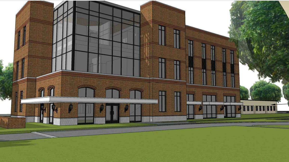 Drawings show a three-story Beaufort County government building planned to replace the Arthur Horne Building at Ribaut Road and Boundary Street in Beaufort.