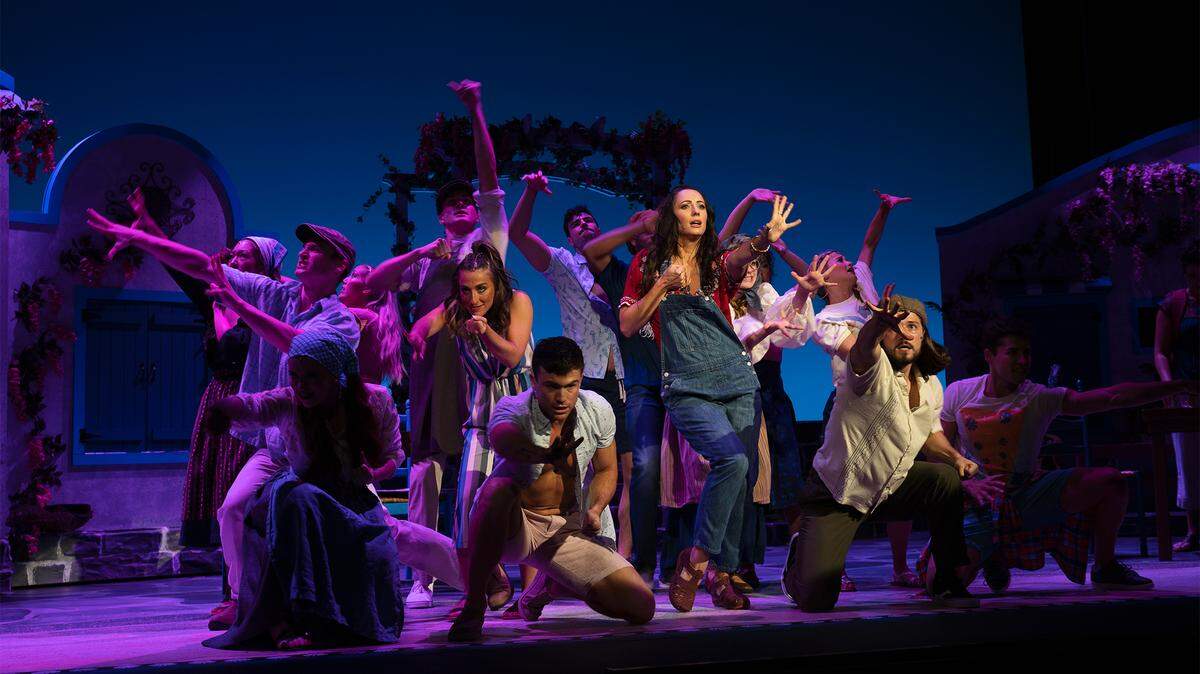 Meredith Inglesby, center, portrays Donna in “Mamma Mia!” at the Arts Center of Coastal Carolina.