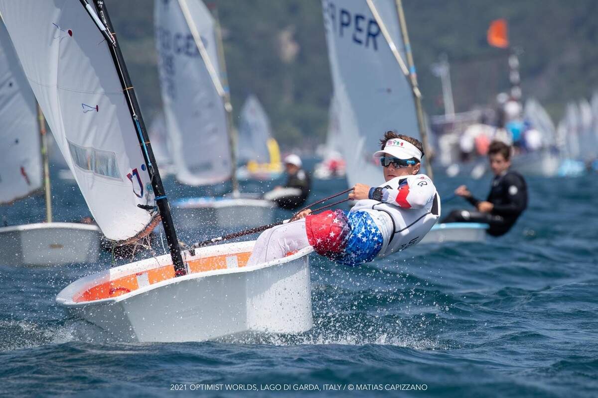 Charleston native James Pine sailing at the 2021 Optimist World Championship in Italy. Pine finished 9th out of 380 competitors.