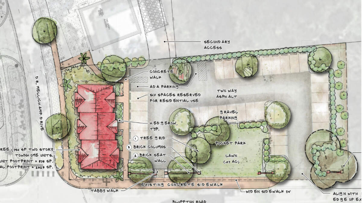 Possible conceptual plan for 184 Bluffton Road, which would include up to 35 spaces for public parking in Old Town.
