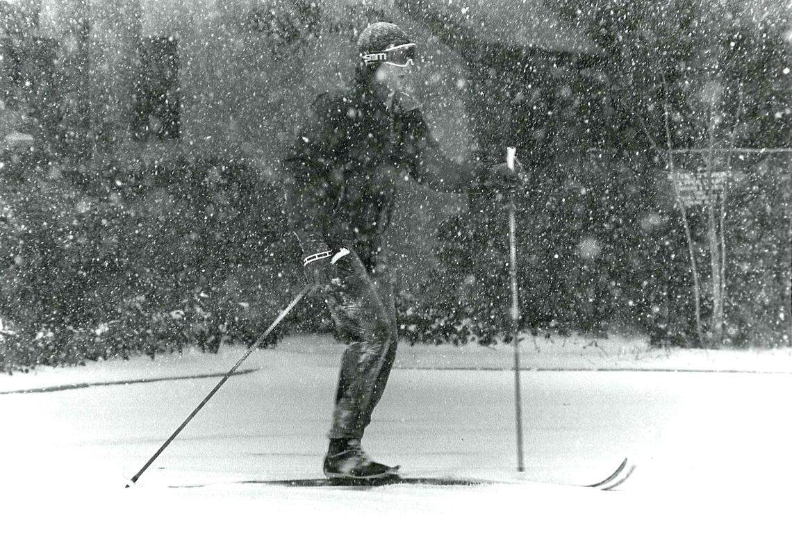 Hilton Head Island resident Brent Carlson took advantage of the snow to break out his cross country skis on Dec. 23, 1989 in Sea Pines on the island.