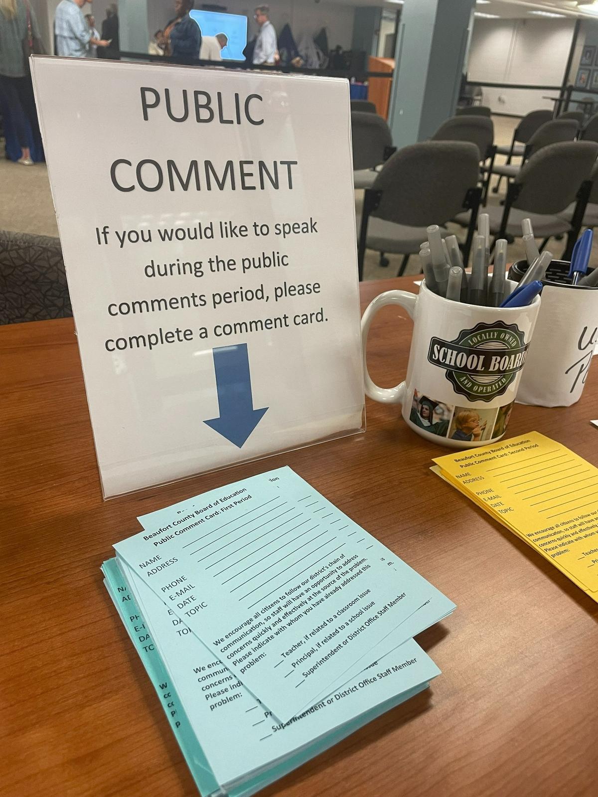 Beaufort County School District Board of Education public comment form.