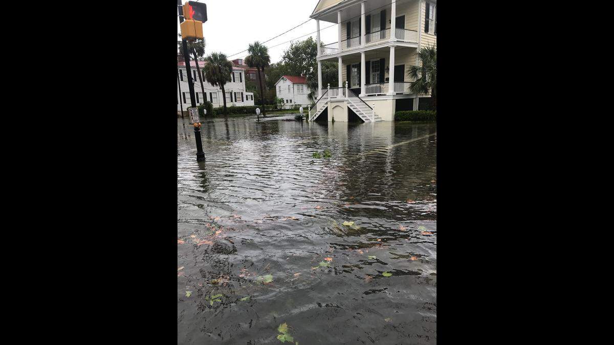 Water floods the intersection of Craven and Charles streets in September 2017 during Hurricane Irma. The historic antebellum house known as the Sara House is in the background. The city of Beaufort will begin a project later this month to replace the stormwater pipes in this area as part of efforts to reduce flooding from storms and tidal events.