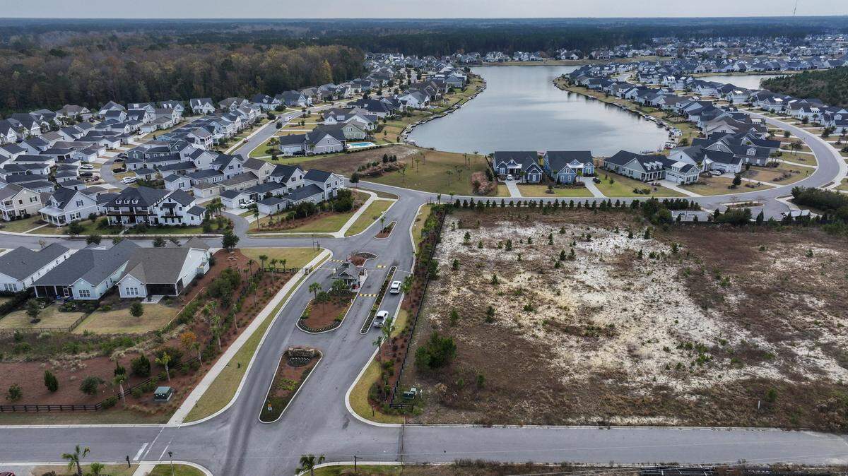 Pictured is a drone photo of Hampton Lake photographed on Nov. 21, 2025, where drivers can receive speeding tickets enforced with cameras in Bluffton. While the roads within gated communities are private, South Carolina is one of a few states that bans the use of speed-enforced cameras on public roads.