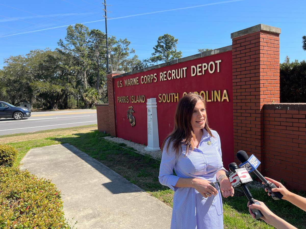 Congresswoman Nancy Mace met with the media Wednesday, Feb. 22, 2023, after touring U.S. Marine Corps Recruit Depot Parris Island in Port Royal.
