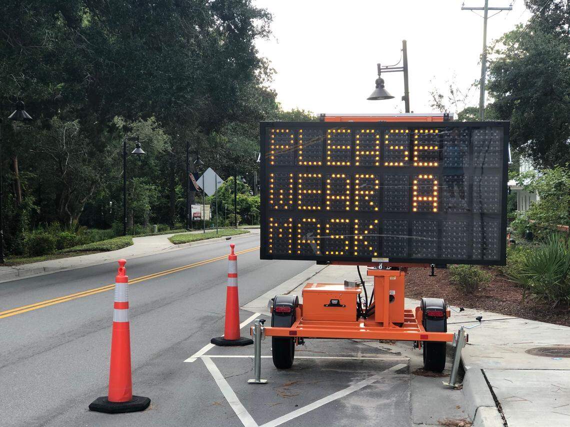 An electronic sign along May River Road in urges people entering Old Town Bluffton to wear a mask on Tuesday Sept. 8. “It’s the law,” the sign reads.