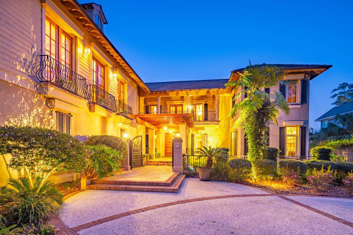 A front exterior view of the entrance found at 30 Oyster Shell Lane on Hilton Head Island, SC.